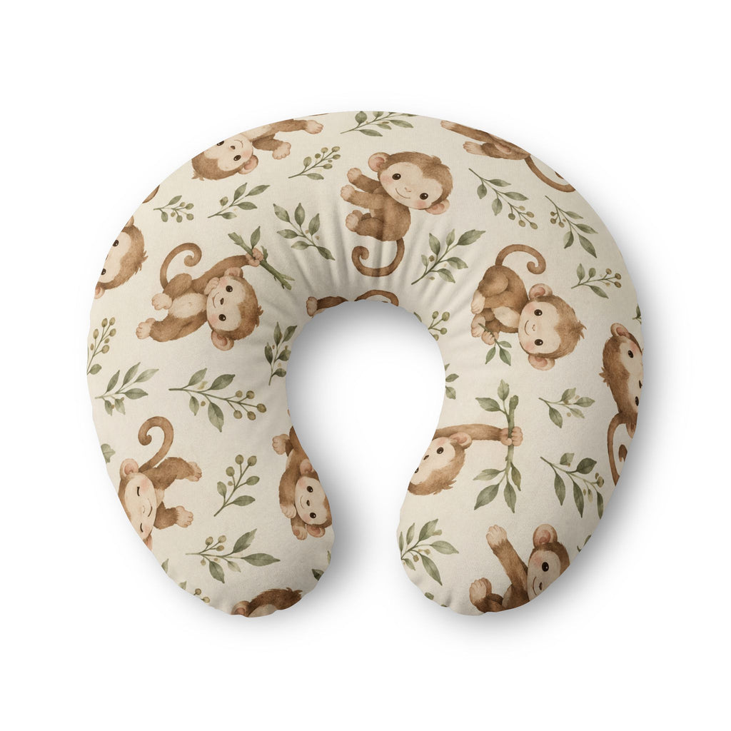 Monkey Nursing Pillow Cover, Neutral Safari Nursery Decor, NuSafari® Nursing Pillow Cover