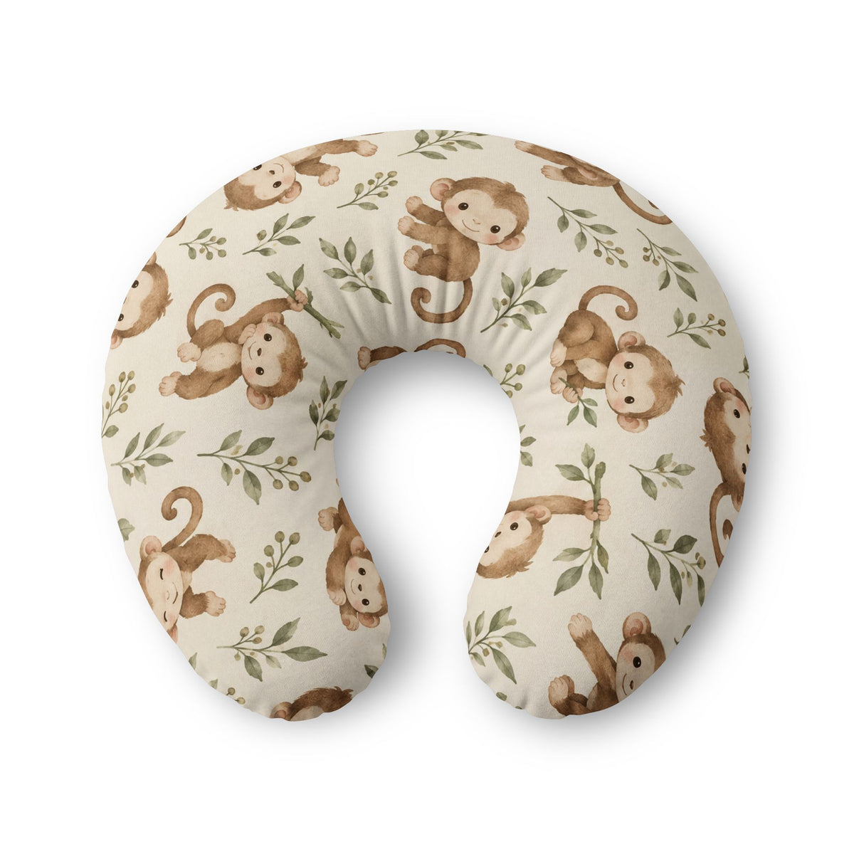Monkey Nursing Pillow Cover, Neutral Safari Nursery Decor, NuSafari® Nursing Pillow Cover
