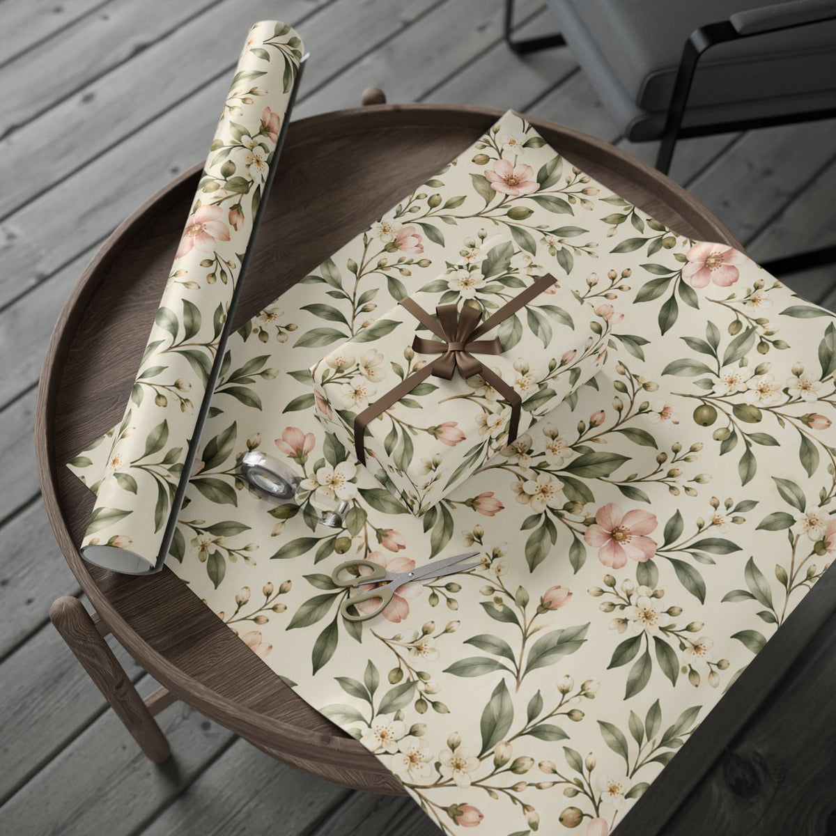 NuSafari® Sage Green Floral Wrapping Paper Roll, Blush Botanical Gift Wrap For Showers, House