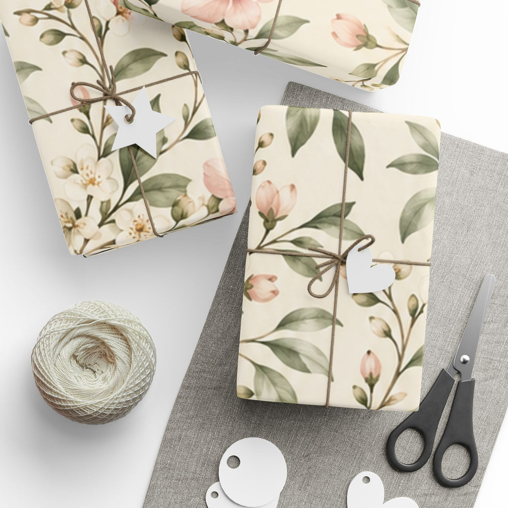 NuSafari® Sage Green Floral Wrapping Paper Roll, Blush Botanical Gift Wrap For Showers, House