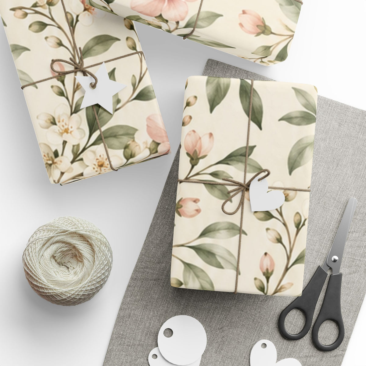 NuSafari® Sage Green Floral Wrapping Paper Roll, Blush Botanical Gift Wrap For Showers, House