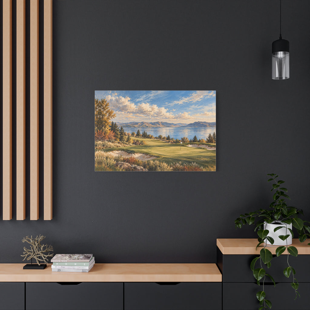 Lakeside Fairway Impressionist Golf Landscape Canvas Wall Art 36" x 24"