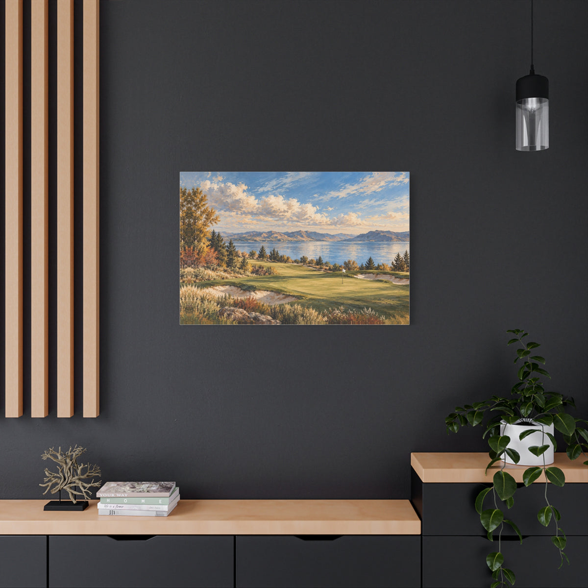 Lakeside Fairway Impressionist Golf Landscape Canvas Wall Art 36" x 24"
