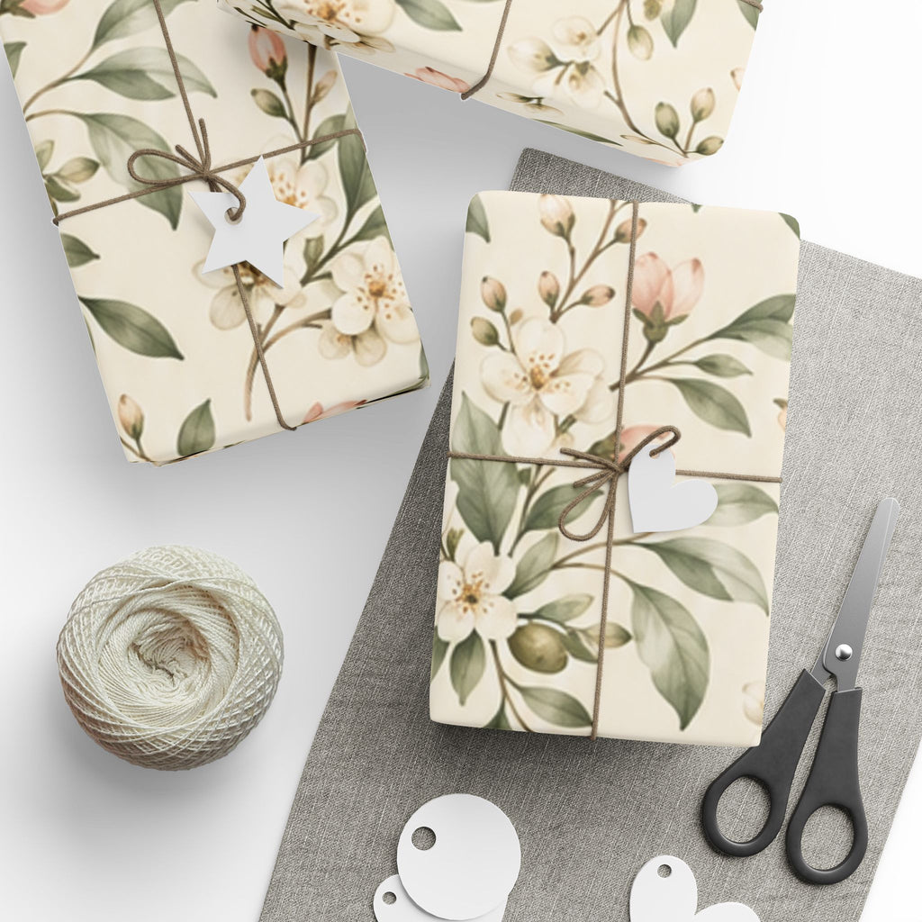 NuSafari® Sage Green Floral Wrapping Paper Roll, Blush Botanical Gift Wrap For Showers, House