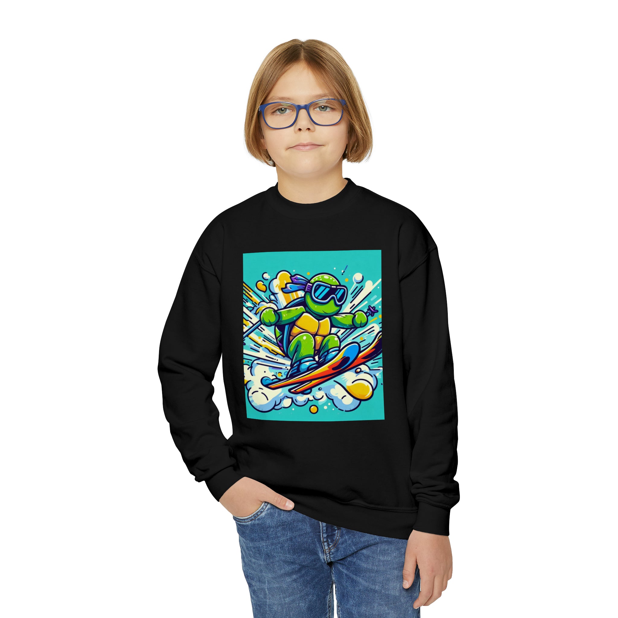 Skiing turtle youth Crewneck Sweatshirt