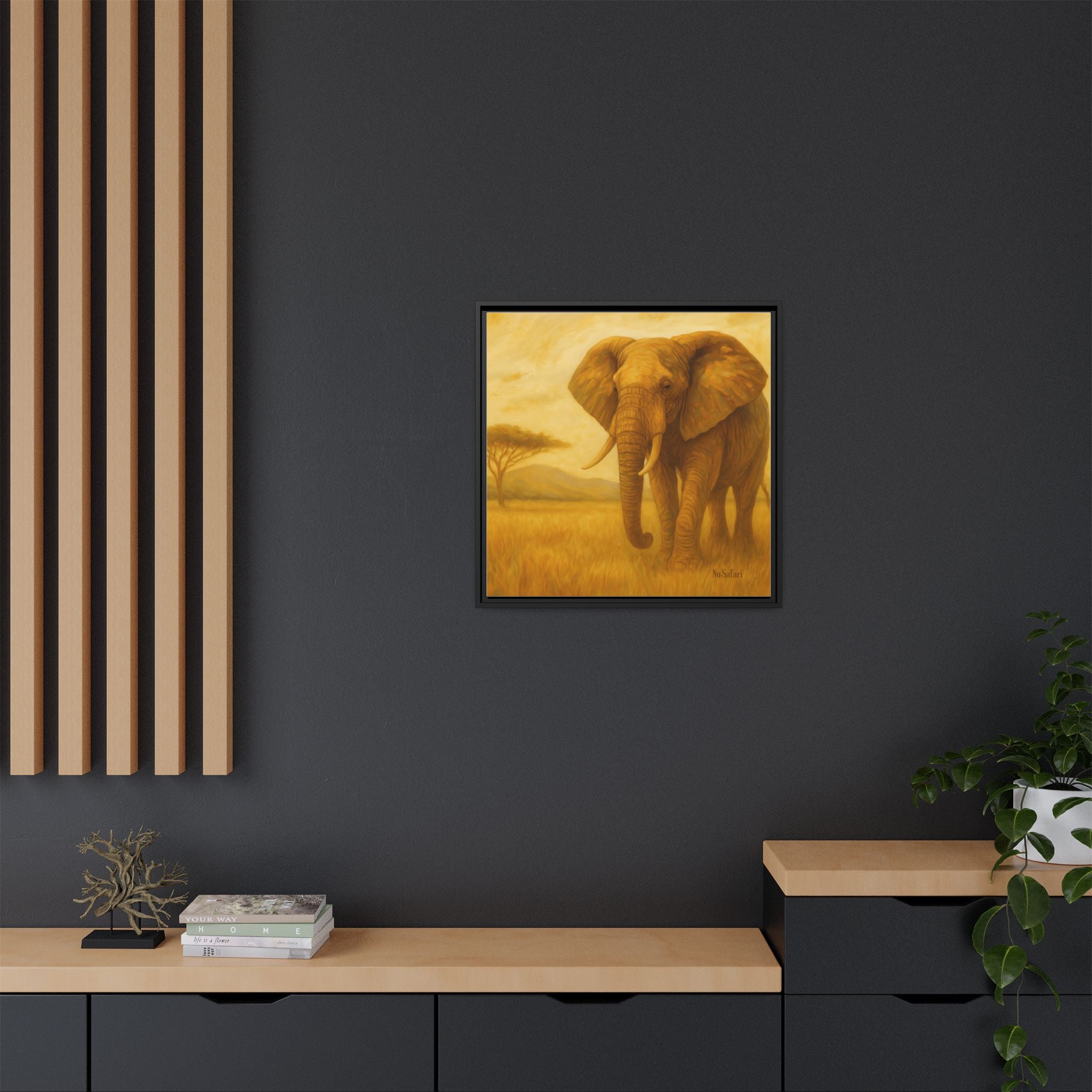 Majestic African Elephant Matte Canvas Framed | Wildlife Wall Art