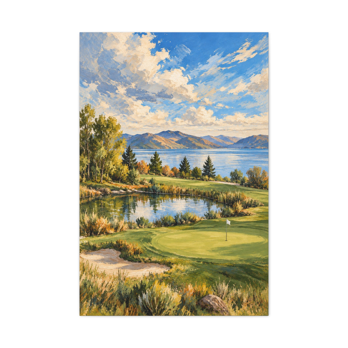Lakeside Fairway Golden Hour Impressionist Golf Course Wall Art 24" x 36"