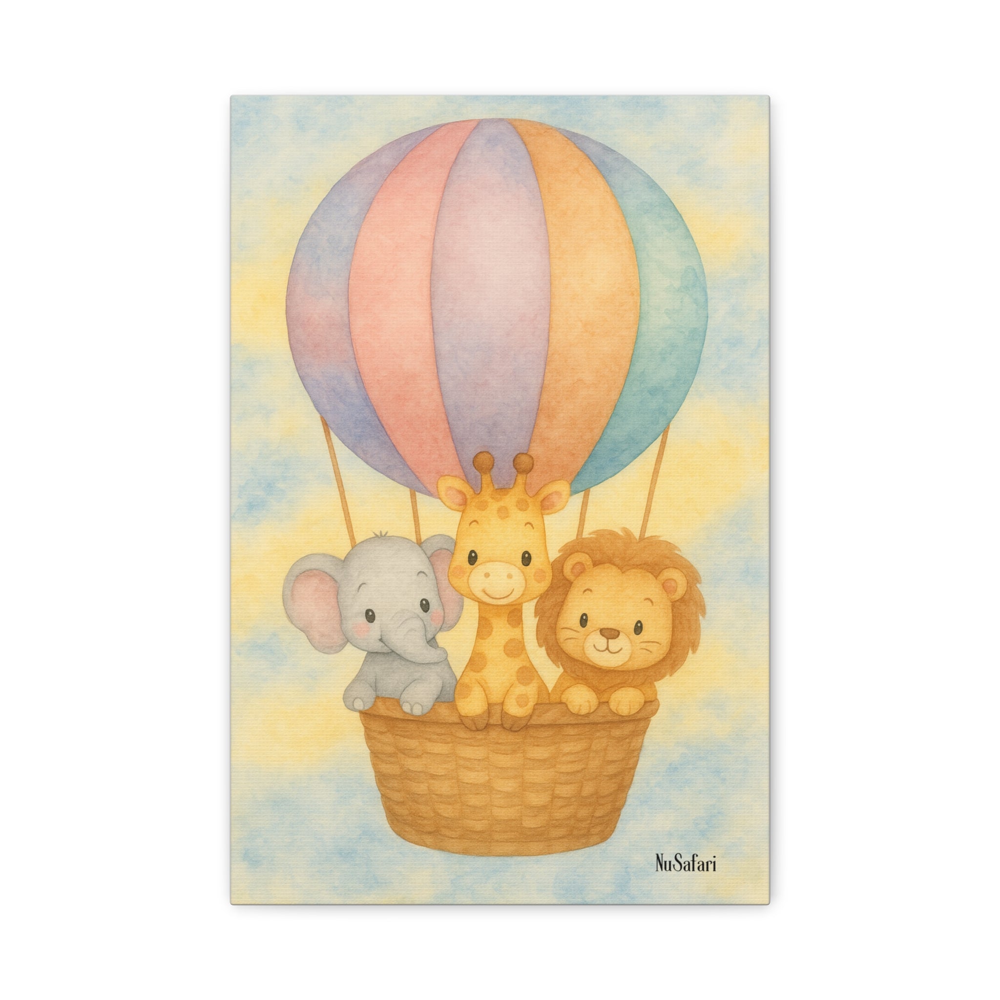 Baby Animals Hot Air Balloon Nursery Wall Art – Watercolor Safari Animals Print, Gender-Neutral Baby Room Decor