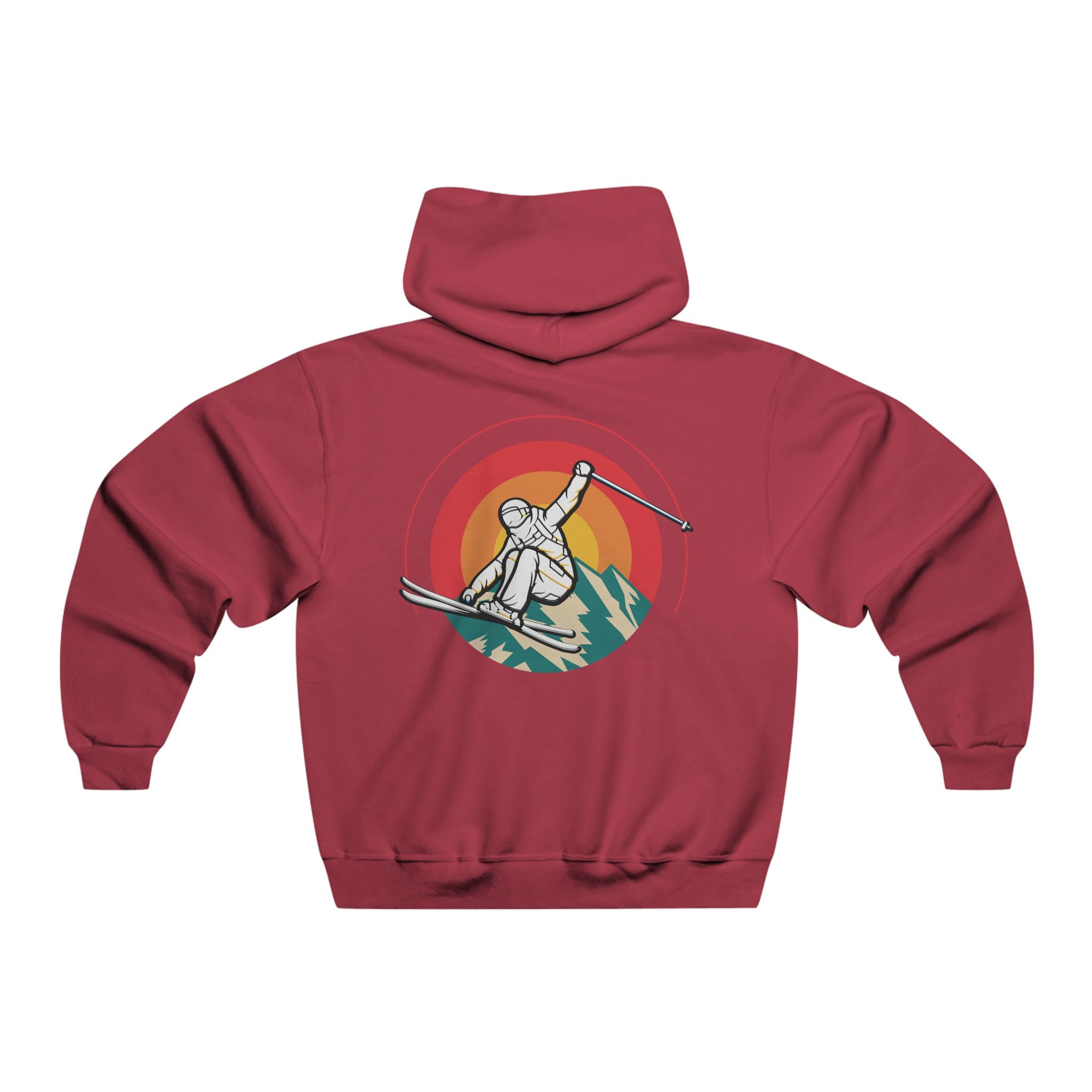 “Ski Jump Hooded Sweatshirt – Men’s NuBlend® Fleece Pullover, Vintage Ski Jump Graphic, Mountain Adventure Hoodie”