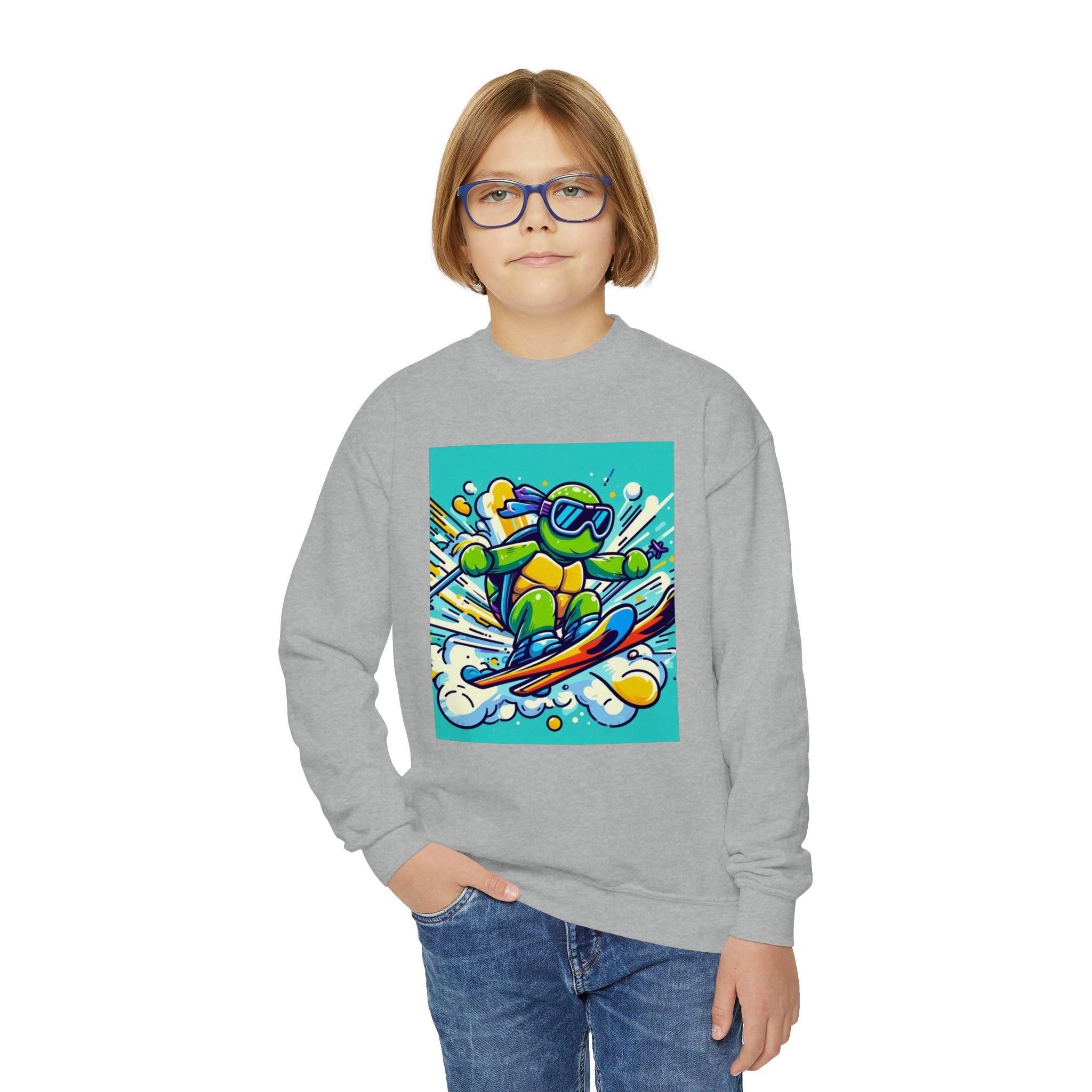 Skiing turtle youth Crewneck Sweatshirt
