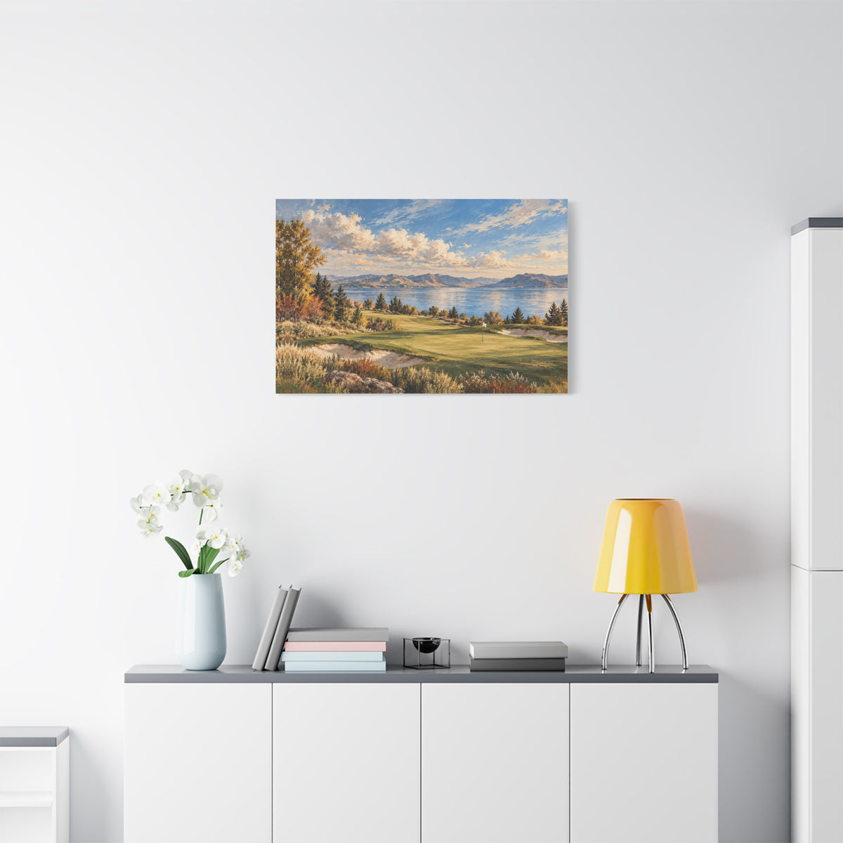 Lakeside Fairway Impressionist Golf Landscape Canvas Wall Art 36" x 24"