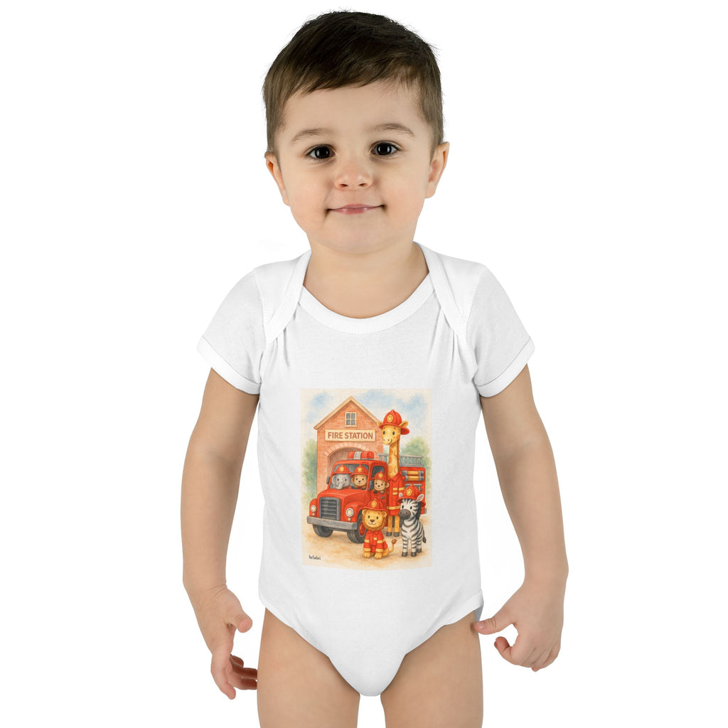 Firefighter Baby Onesie, Baby Fire Truck Outfit, Firefighter Dad Gift, Safari Animal Baby Bodysuit, First Responder Baby Clothes, 12 Month Baby Outfit