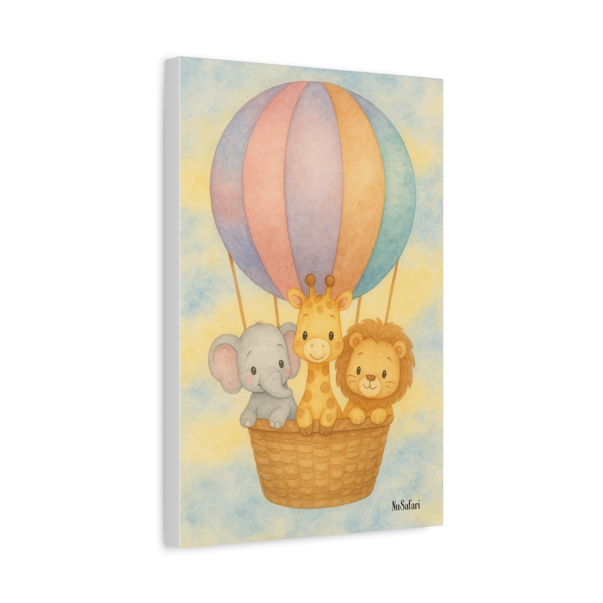 Baby Animals Hot Air Balloon Nursery Wall Art – Watercolor Safari Animals Print, Gender-Neutral Baby Room Decor