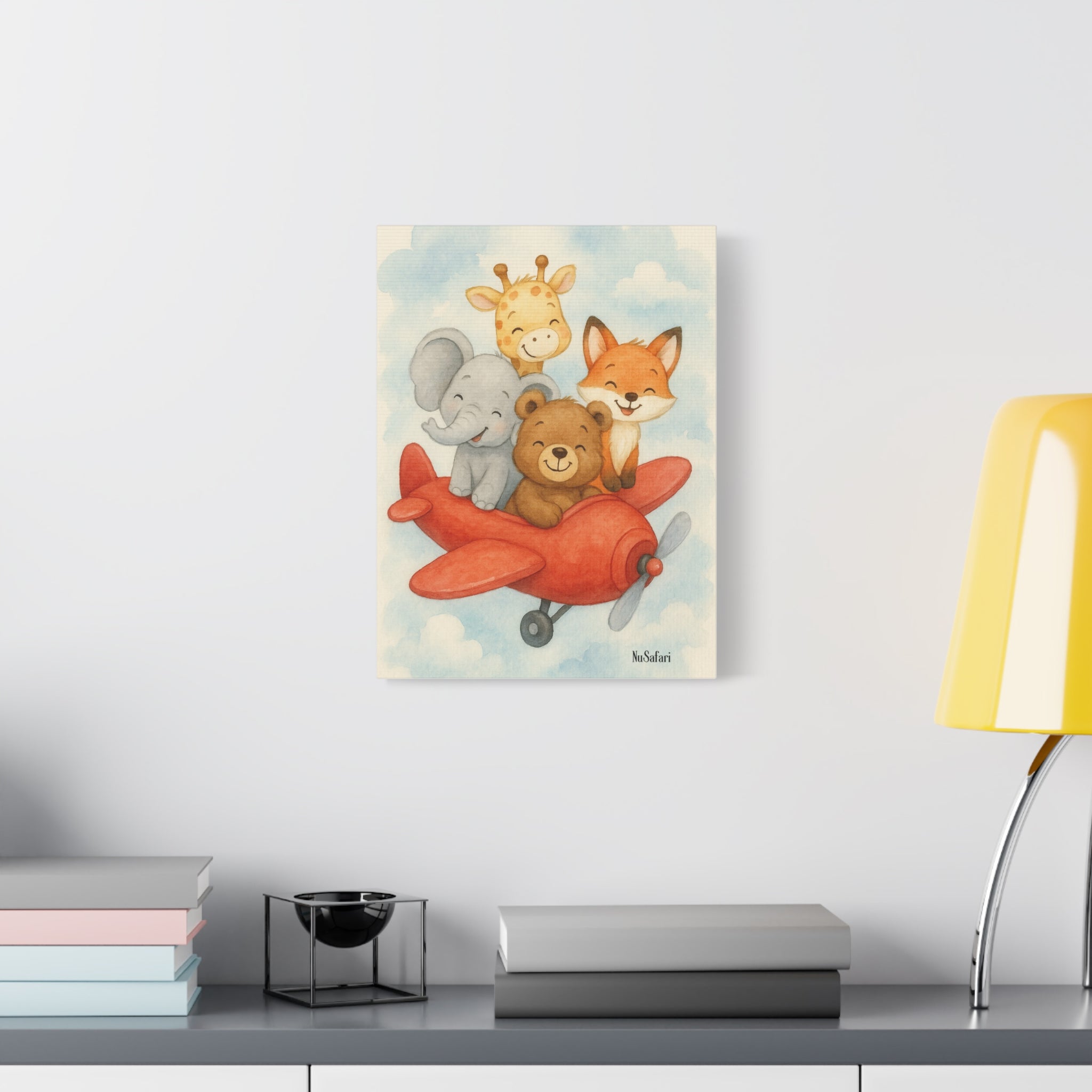 NuSafari Animal Friends Red Airplane Nursery Print Canvas