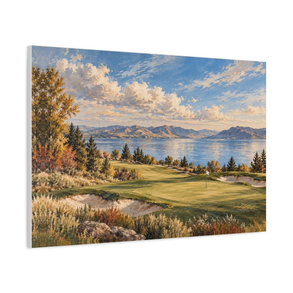 Lakeside Fairway Impressionist Golf Landscape Canvas Wall Art 36" x 24"