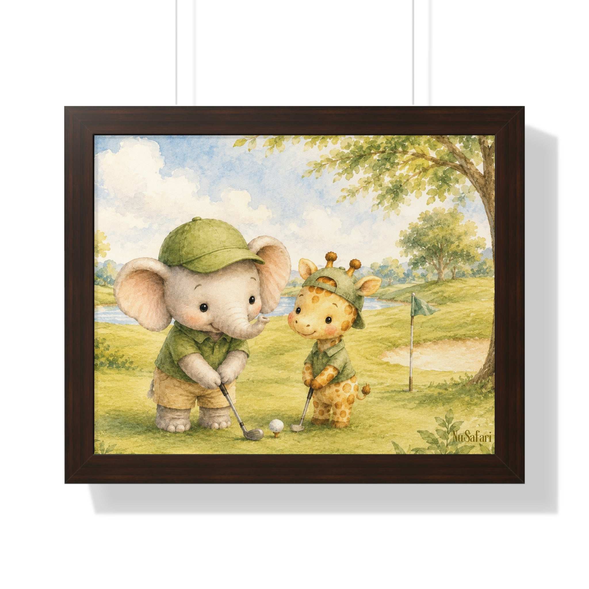 Framed Golf Nursery Decor, Elephant Giraffe Wall Art, Safari Print, Daddy Golf Theme Artwork Watercolor Animal Poster