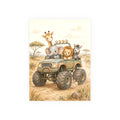 NuSafari™ Monster Truck Safari Wall Art Poster Safari Animal Nursery, Elephant Giraffe Lion Zebra Adventure Toddler Decor