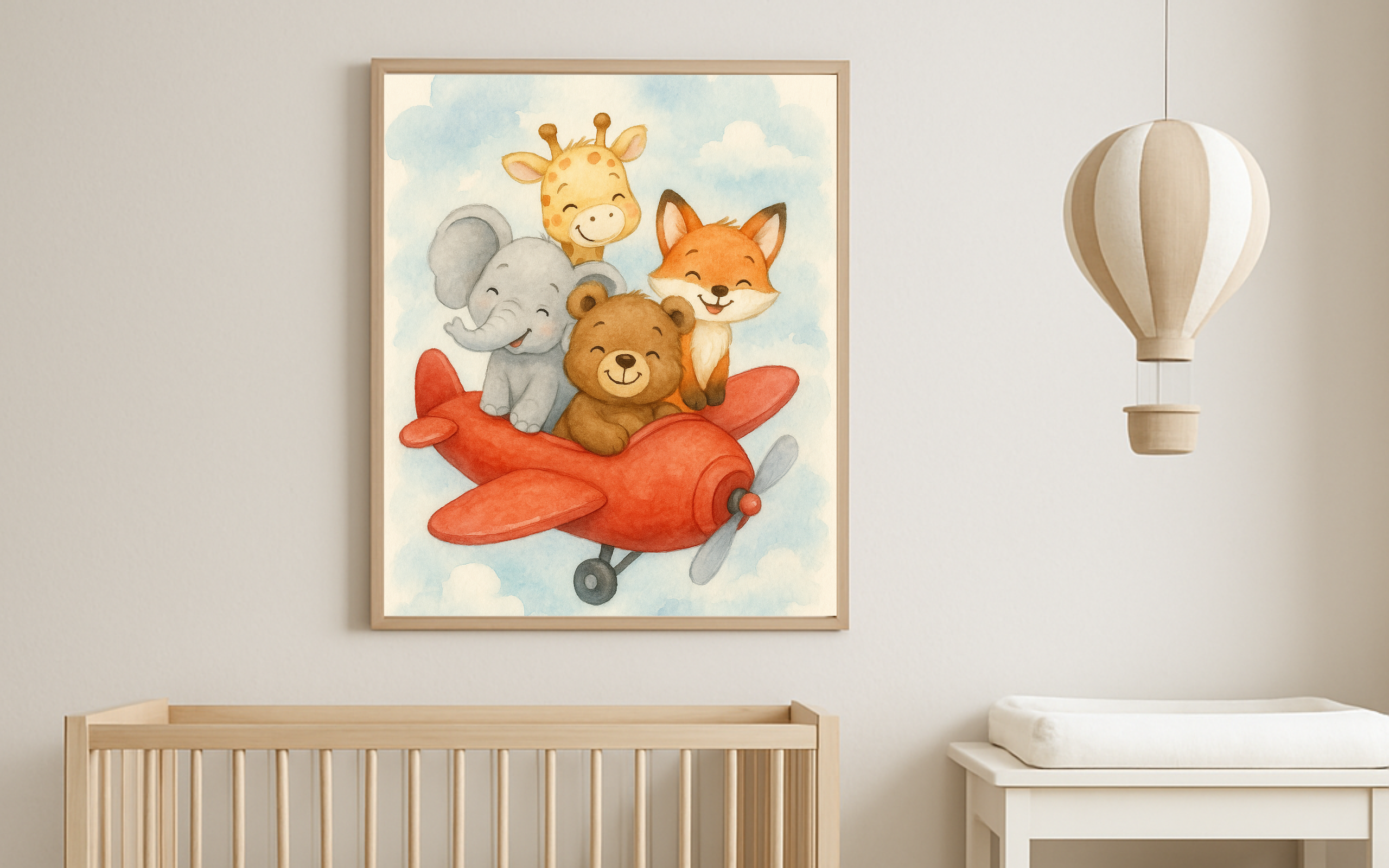 NuSafari Animal Friends Red Airplane Nursery Print Canvas