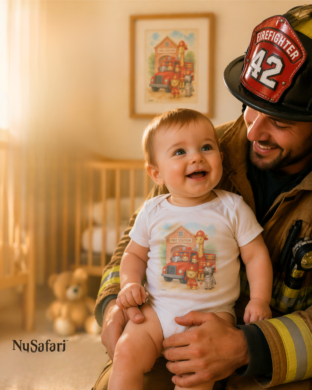 Firefighter Baby Onesie, Baby Fire Truck Outfit, Firefighter Dad Gift, Safari Animal Baby Bodysuit, First Responder Baby Clothes, 12 Month Baby Outfit