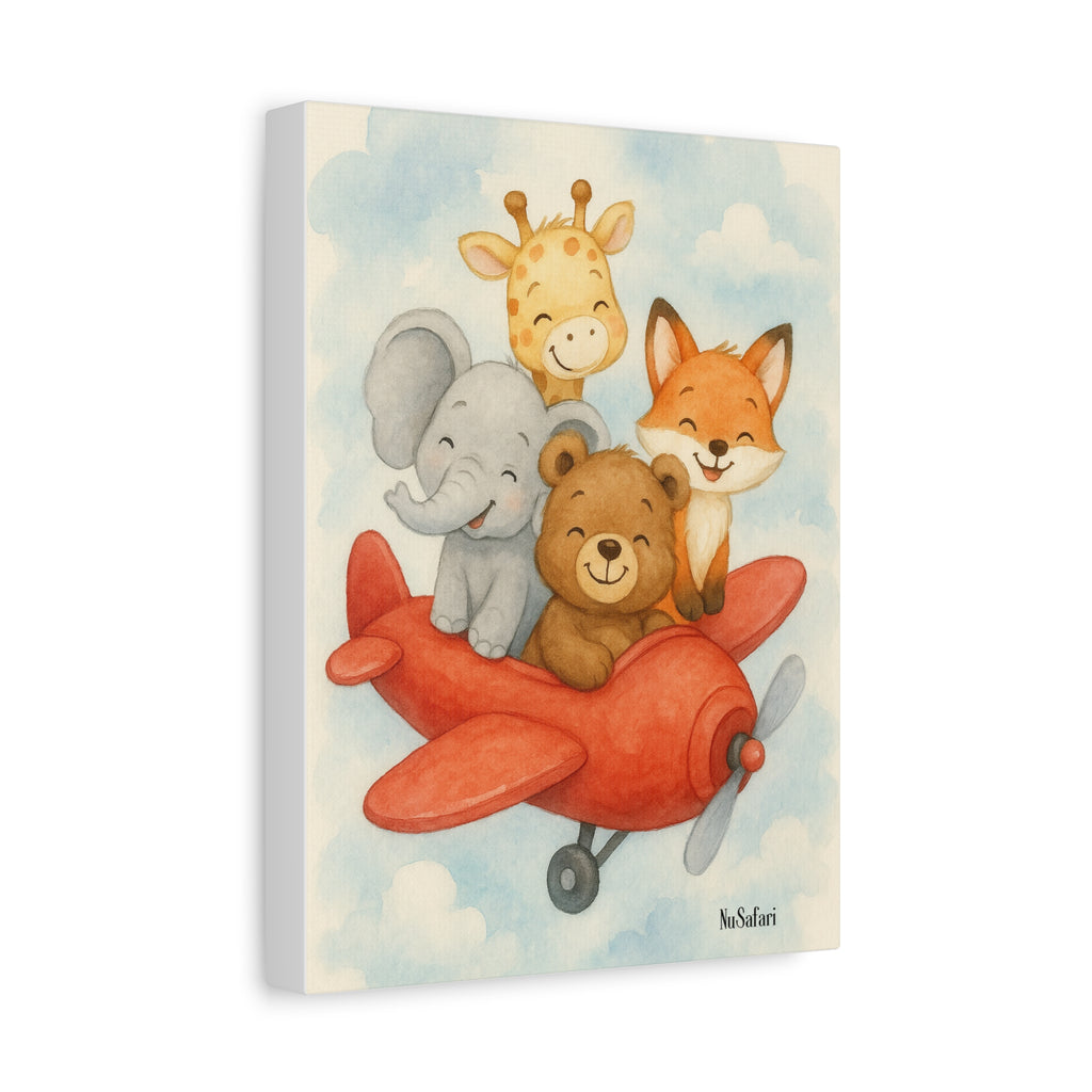 NuSafari Animal Friends Red Airplane Nursery Print Canvas
