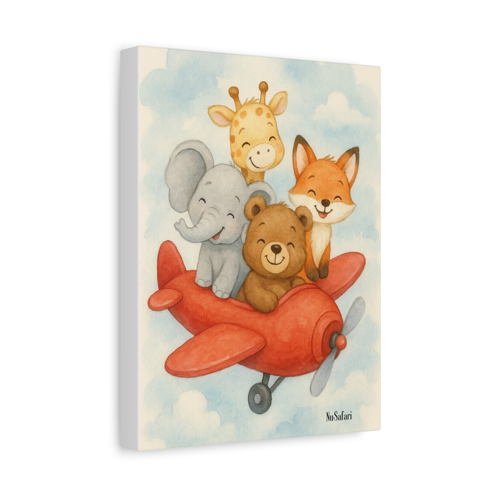 NuSafari Animal Friends Red Airplane Nursery Print Canvas