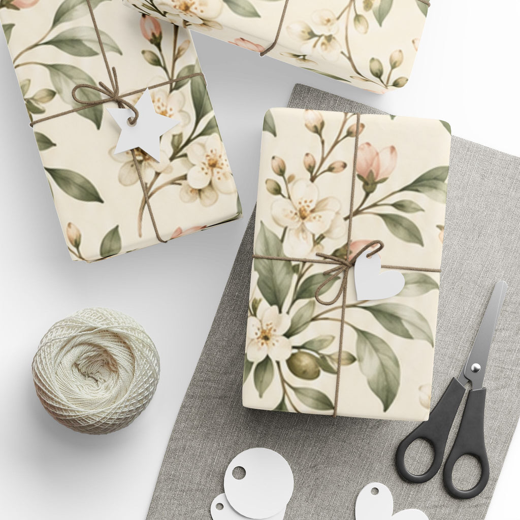 NuSafari® Sage Green Floral Wrapping Paper Roll, Blush Botanical Gift Wrap For Showers, House