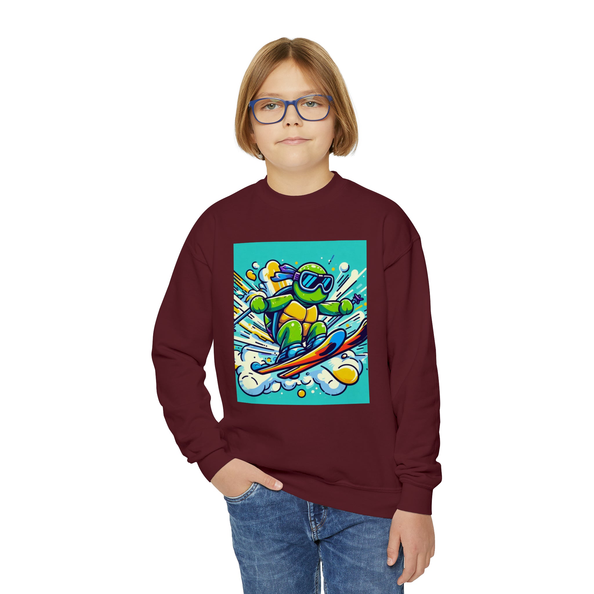 Skiing turtle youth Crewneck Sweatshirt
