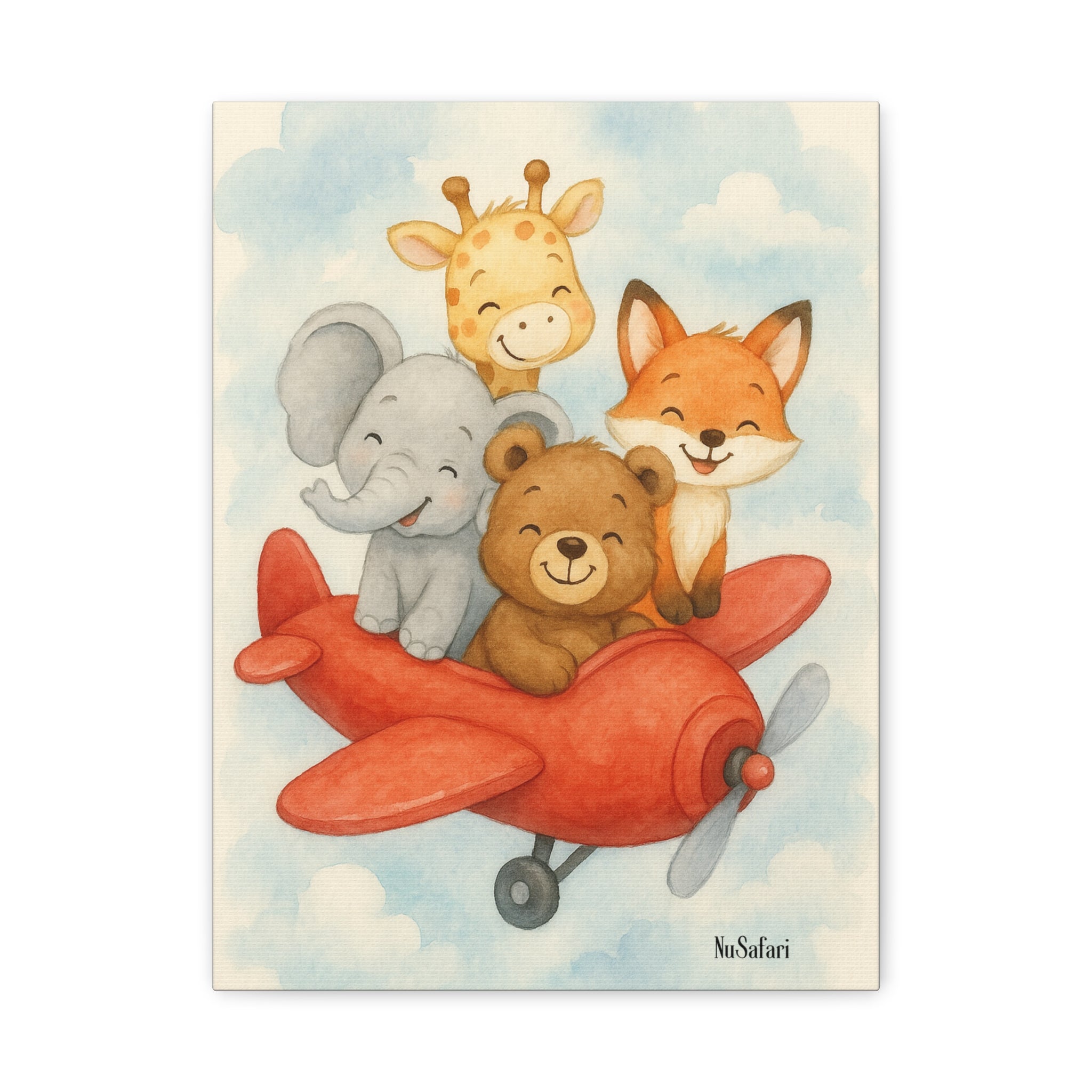 NuSafari Animal Friends Red Airplane Nursery Print Canvas
