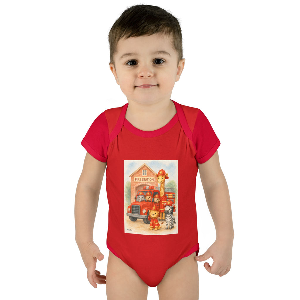 Firefighter Baby Onesie, Baby Fire Truck Outfit, Firefighter Dad Gift, Safari Animal Baby Bodysuit, First Responder Baby Clothes, 12 Month Baby Outfit