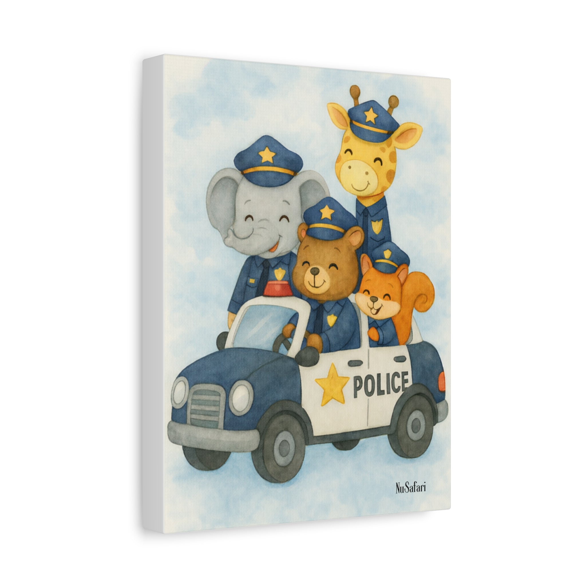 Safari Animals Police Friends on Patrol Nursery Wall Art Canvas