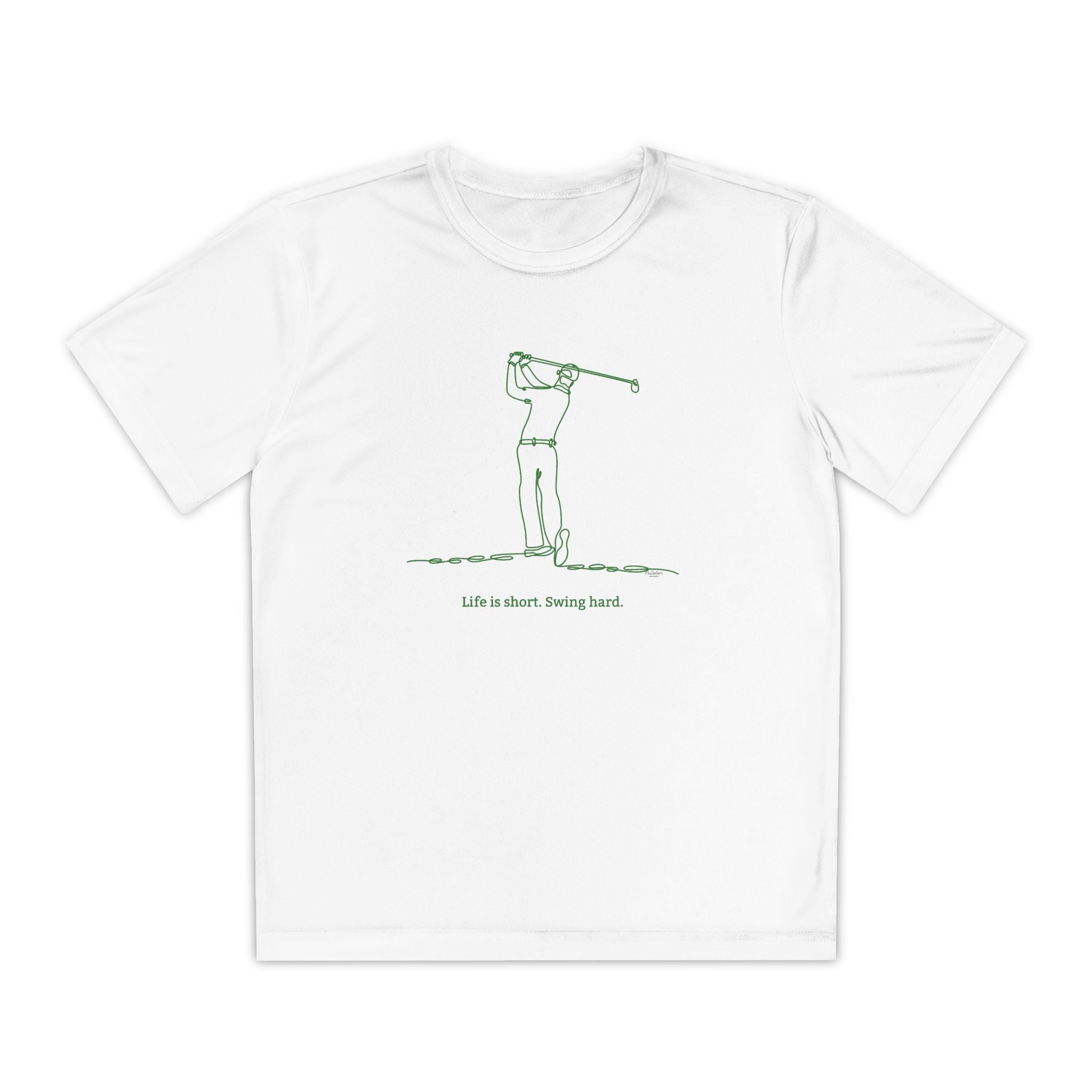 Minimalist Swinging Youth Golfer Performance Tee