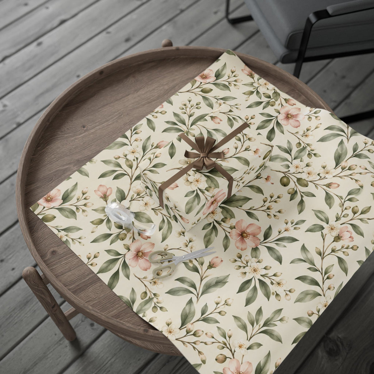 NuSafari® Sage Green Floral Wrapping Paper Roll, Blush Botanical Gift Wrap For Showers, House