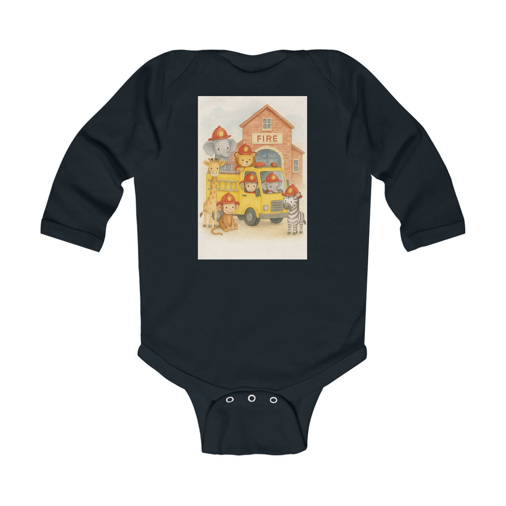 Infant Bodysuit — Yellow Firetruck & Animal Fireman Baby Onesie