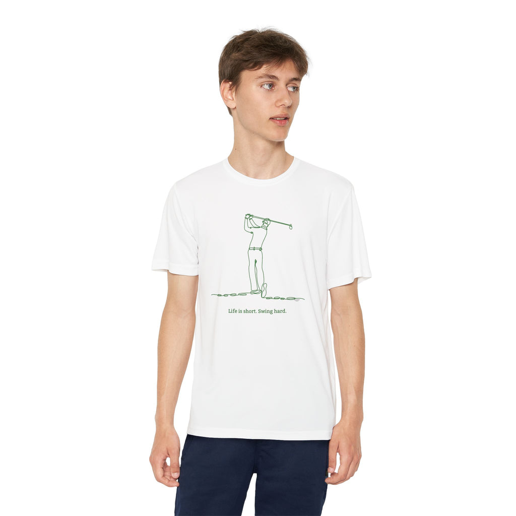 Minimalist Swinging Youth Golfer Performance Tee