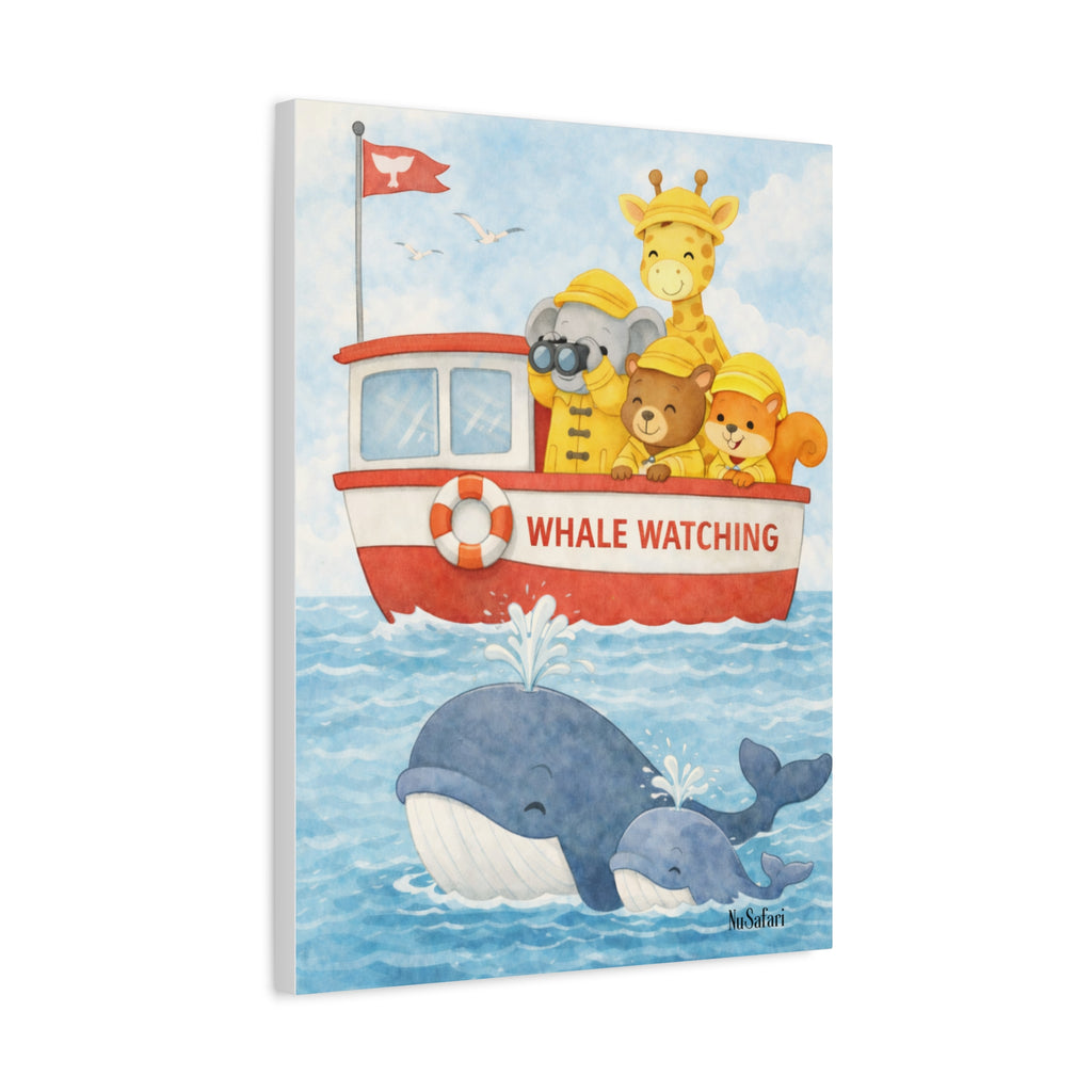 Safari Friends Ocean Helpers Whale Watching Wall Art Canvas –Cute Elephant Giraffe Nursery Decor