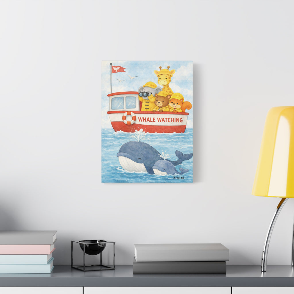 Safari Friends Ocean Helpers Whale Watching Wall Art Canvas –Cute Elephant Giraffe Nursery Decor
