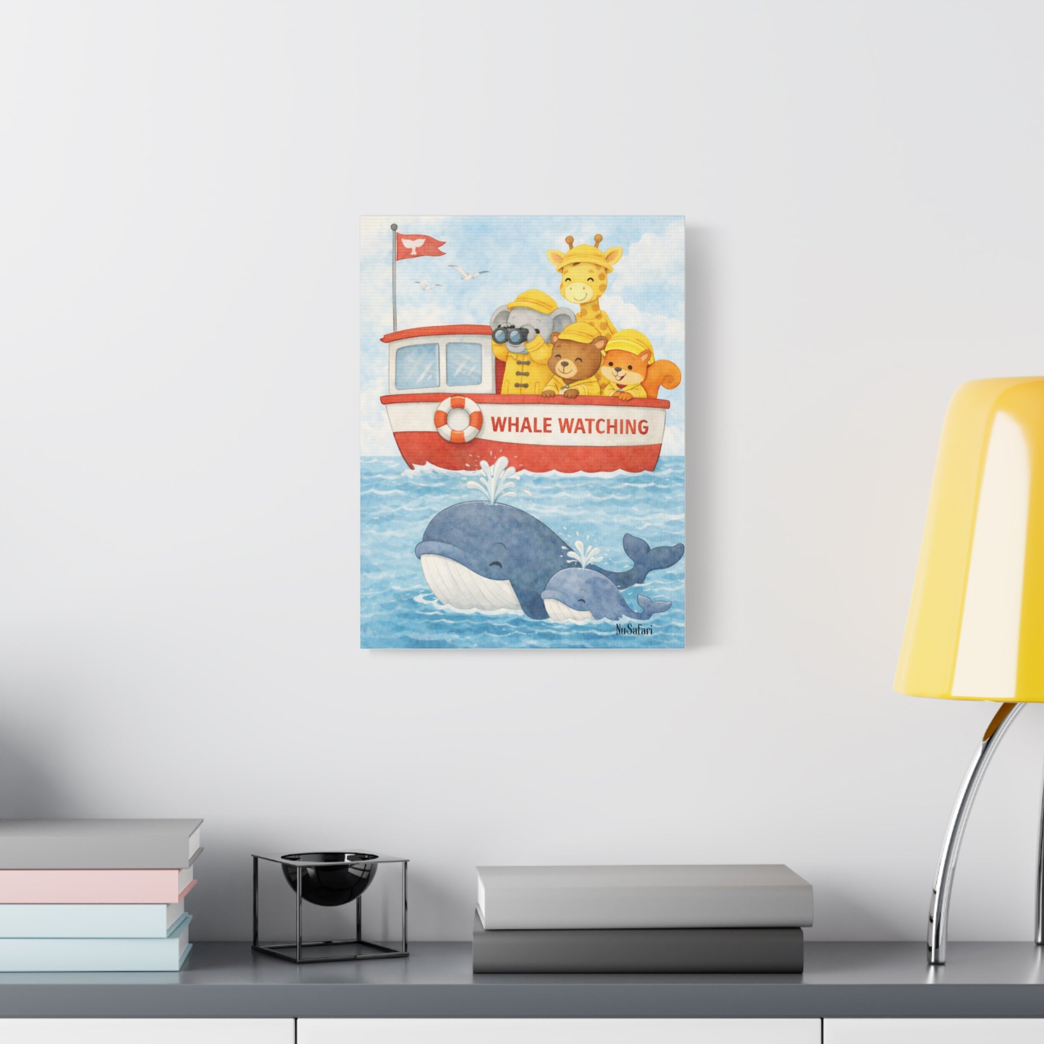 Safari Friends Ocean Helpers Whale Watching Wall Art Canvas –Cute Elephant Giraffe Nursery Decor