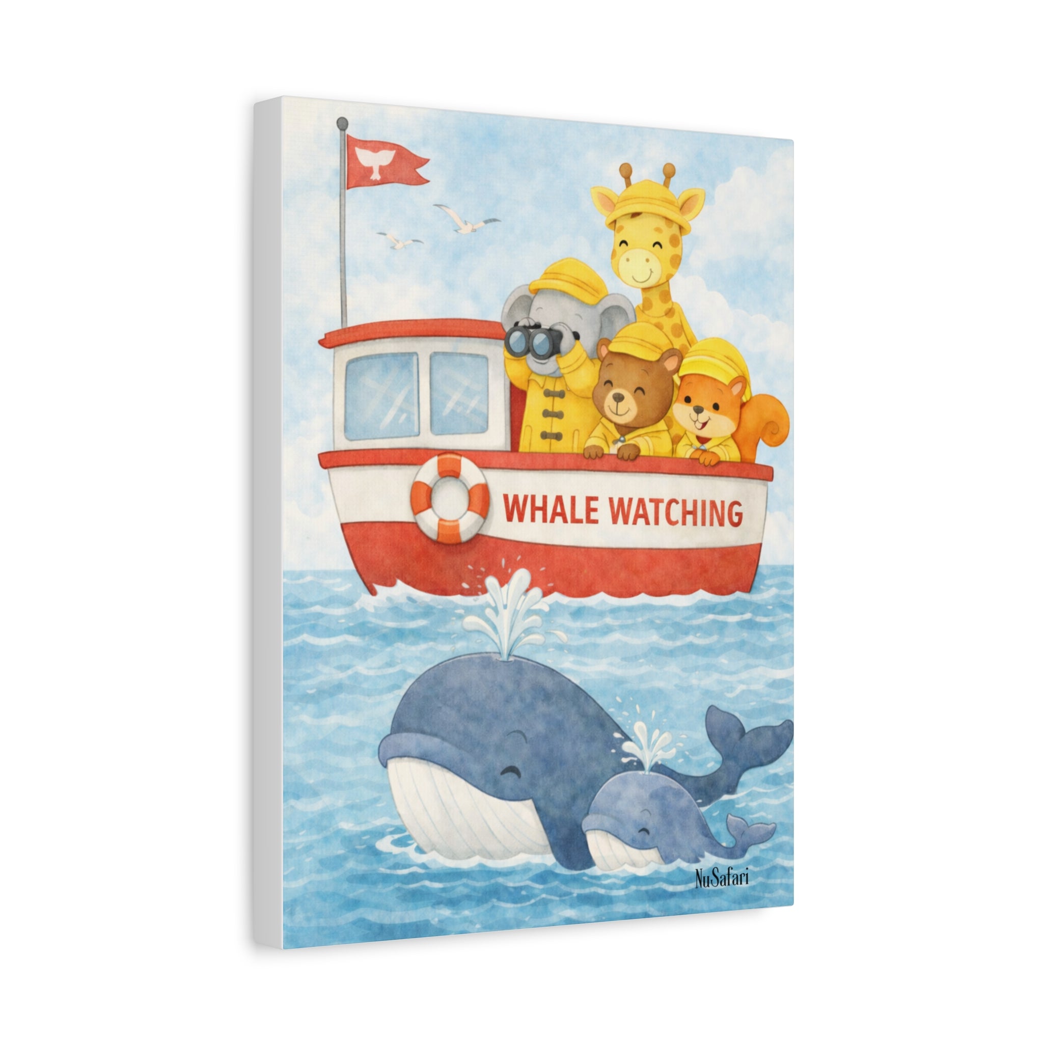 Safari Friends Ocean Helpers Whale Watching Wall Art Canvas –Cute Elephant Giraffe Nursery Decor