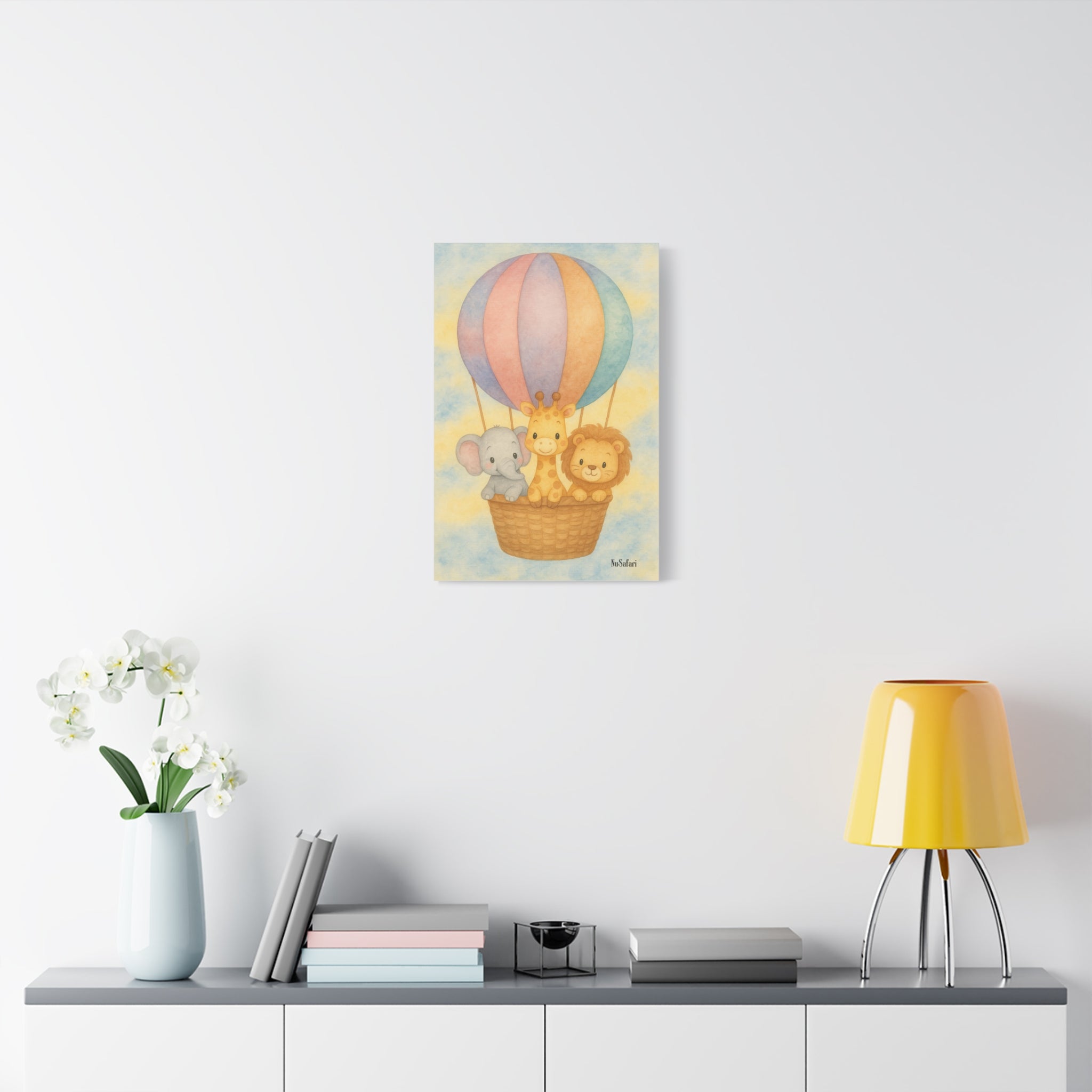 Baby Animals Hot Air Balloon Nursery Wall Art – Watercolor Safari Animals Print, Gender-Neutral Baby Room Decor