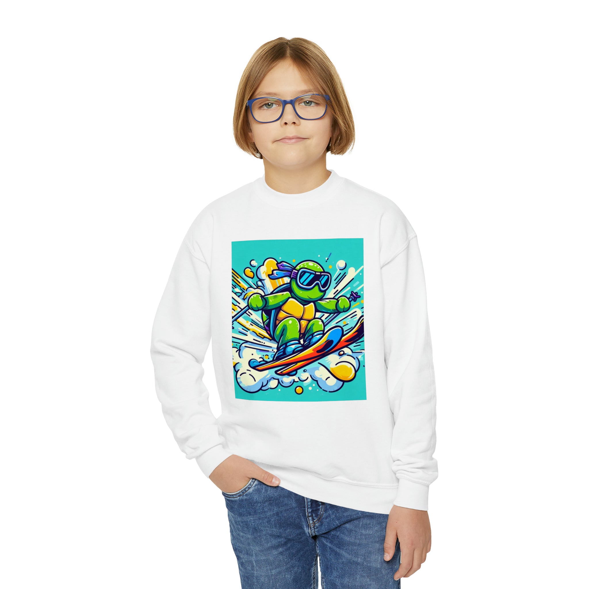 Skiing turtle youth Crewneck Sweatshirt