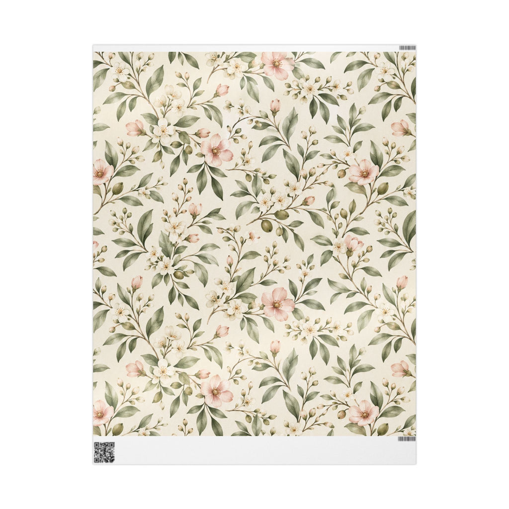 NuSafari® Sage Green Floral Wrapping Paper Roll, Blush Botanical Gift Wrap For Showers, House