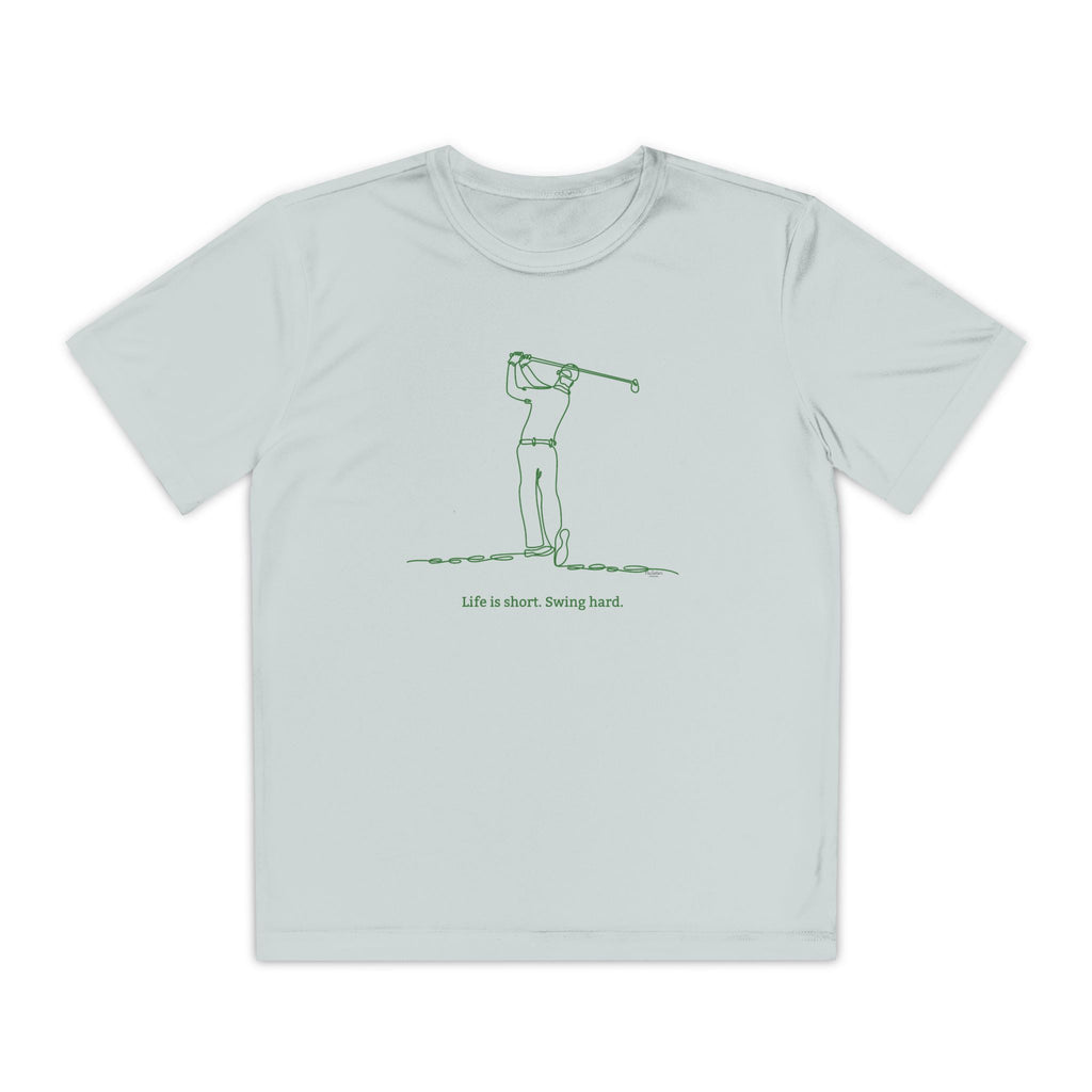 Minimalist Swinging Youth Golfer Performance Tee