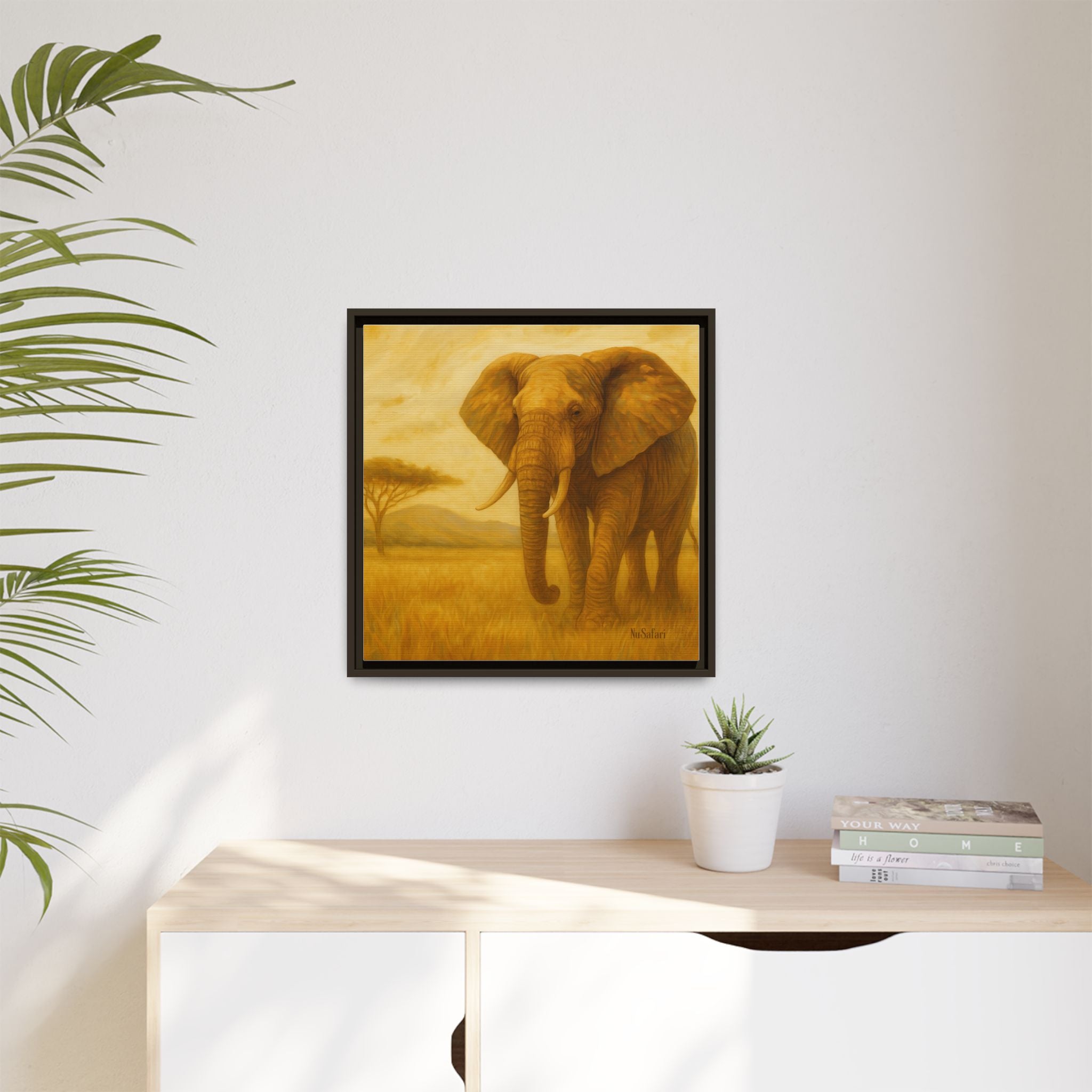 Majestic African Elephant Matte Canvas Framed | Wildlife Wall Art