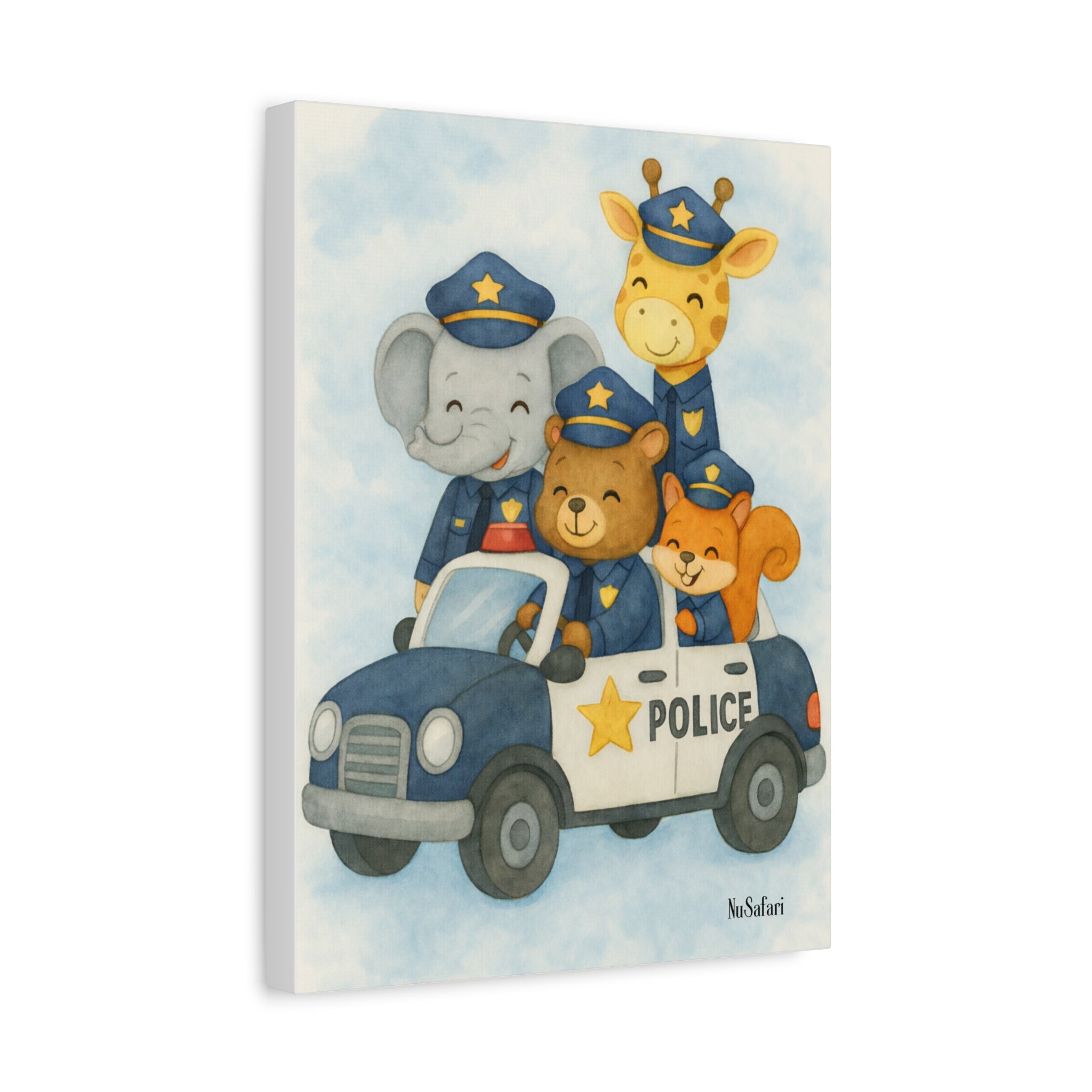 Safari Animals Police Friends on Patrol Nursery Wall Art Canvas