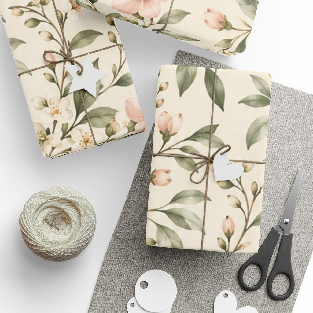 NuSafari® Sage Green Floral Wrapping Paper Roll, Blush Botanical Gift Wrap For Showers, House