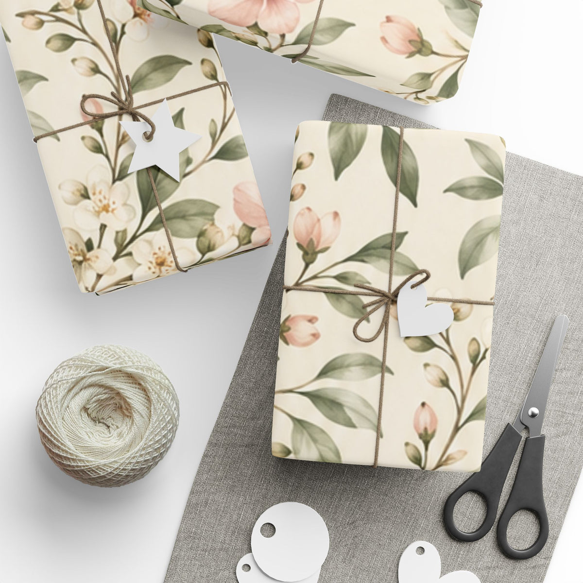 NuSafari® Sage Green Floral Wrapping Paper Roll, Blush Botanical Gift Wrap For Showers, House