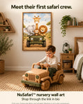 NuSafari™ Jeep Nursery Wall Art Poster Animal Adventure, Neutral Safari Nursery, Elephant Lion Giraffe Monkey Matte Poster
